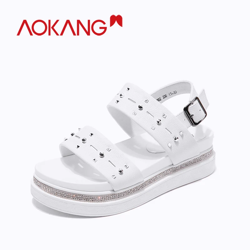 AOKANG/женские босоножки; коллекция года; Летние босоножки на высоком каблуке; женские замшевые босоножки; женская обувь на танкетке; женские повседневные Летние босоножки