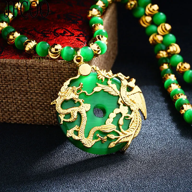 Ретро панк мужские женские черные зеленые белые опалы ожерелья дракон и Ожерелье