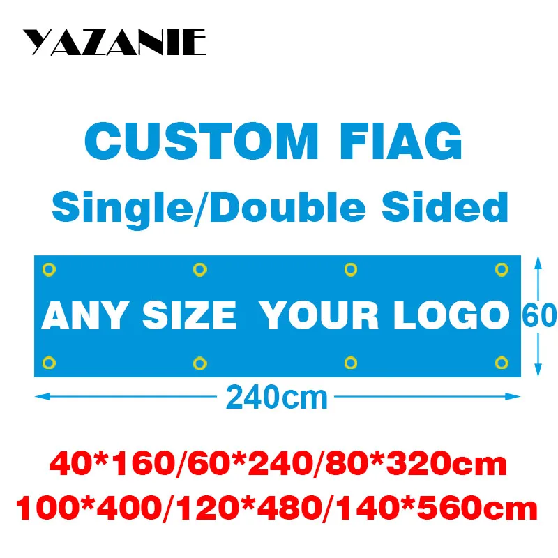 YAZANIE 60*250 см/80*320 см/100*400 см/120*480 см любой размер пользовательский флаг логотип компании полиэстер односторонние флаги и баннеры