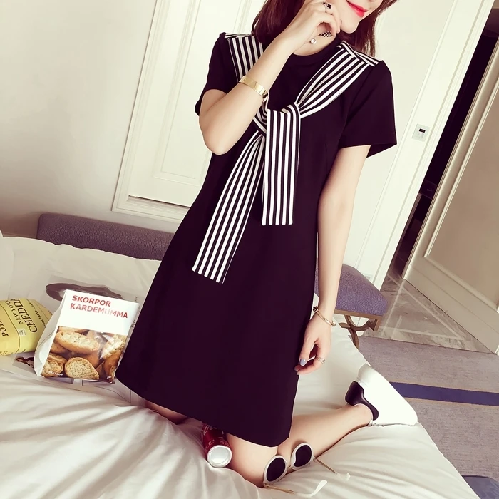Mozhini Black color Fashion summer dress big size chiffon ruffles loose student style Club Party Dress Shirt vest | Женская одежда