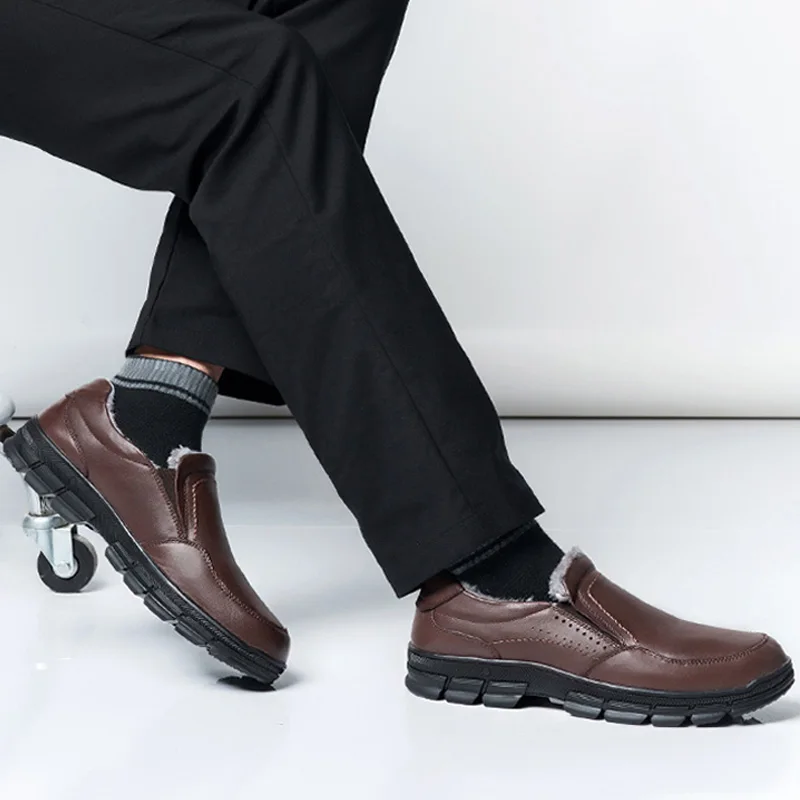 

Men Leather Shoes Casual Flats Warm Men Winter Shoes Non-slip Loafers Luxury Brand Designer Men Snow Shoes 38-47883