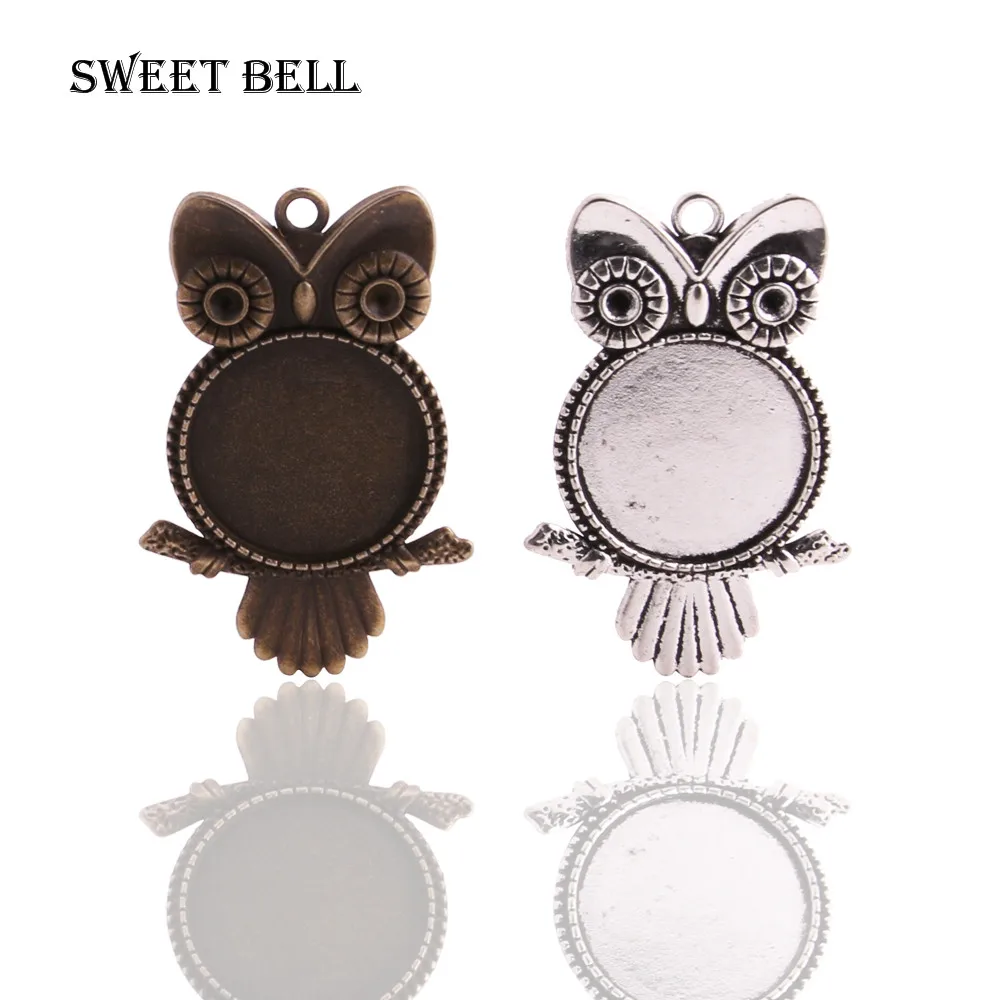 Sweet Bell (15 шт./лот) двухцветная металлическая Сова 29*44 мм (подходит 20 мм) круглая