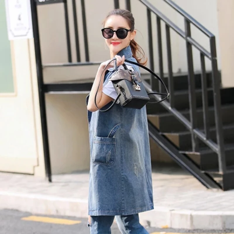 Женская Джинсовая безрукавка длинная модель F212 весна-лето 2018 | одежда