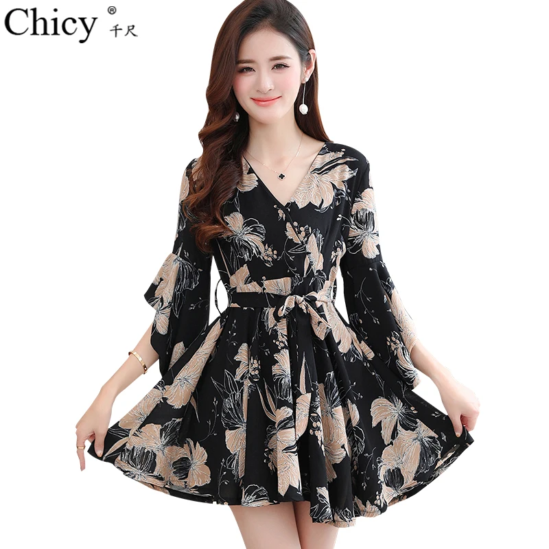 Chicy с плеча three четверти рукав пляж лето dress короткие шифон vintage женщины рюшами sexy