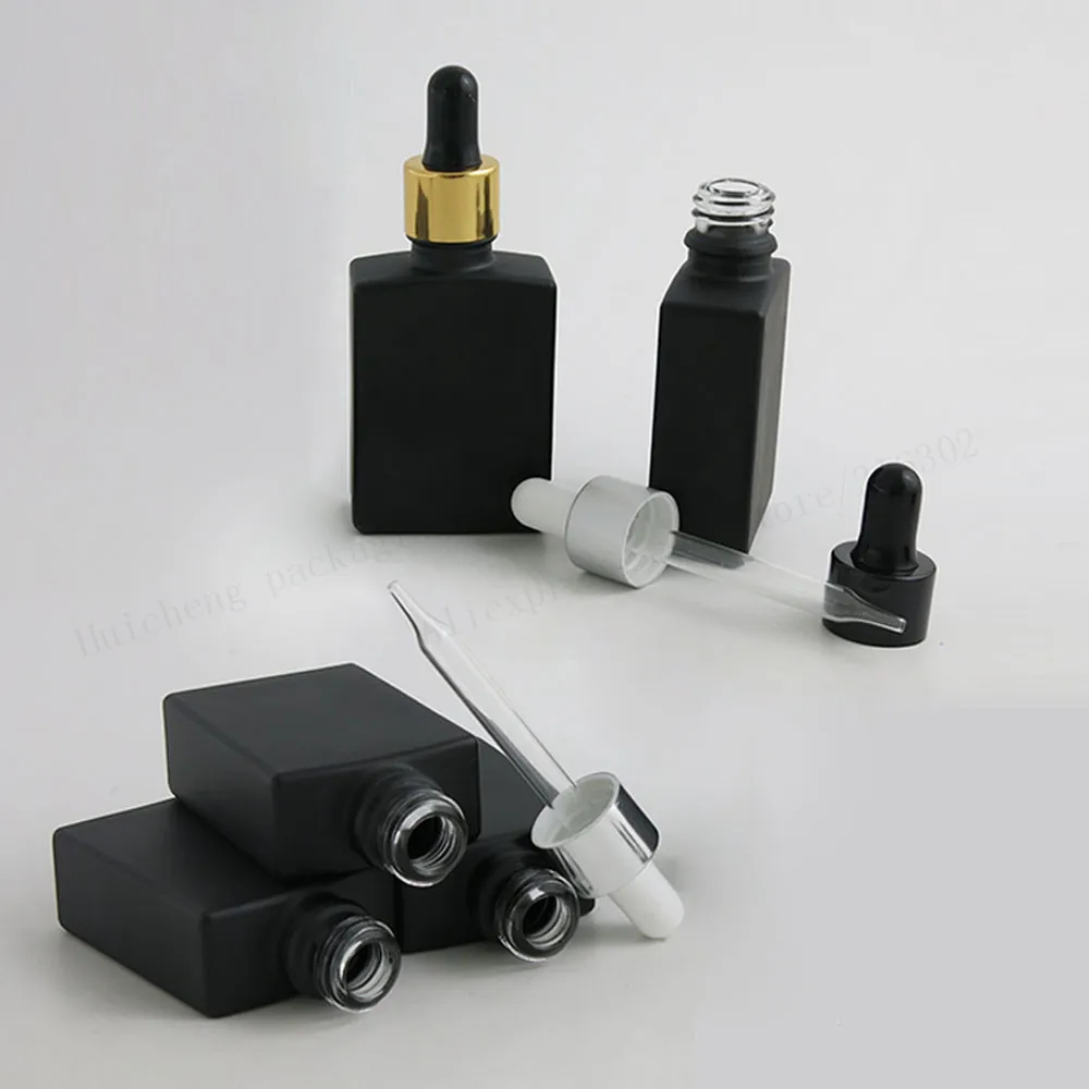 12 x 30ml Empty Frost Black Square Flat Glass Bottles With Aluminum Dropper 1oz Container for E liquid | Красота и здоровье