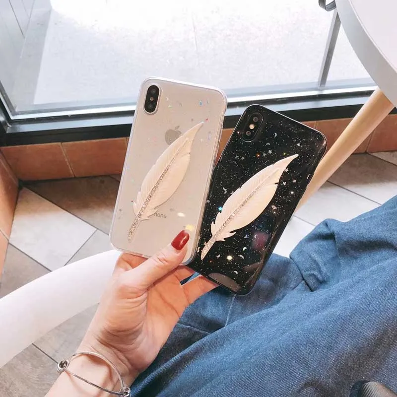 Роскошный чехол с перьями для iPhone X Блестящий Мягкий силиконовый 6 6S 7 8 Plus