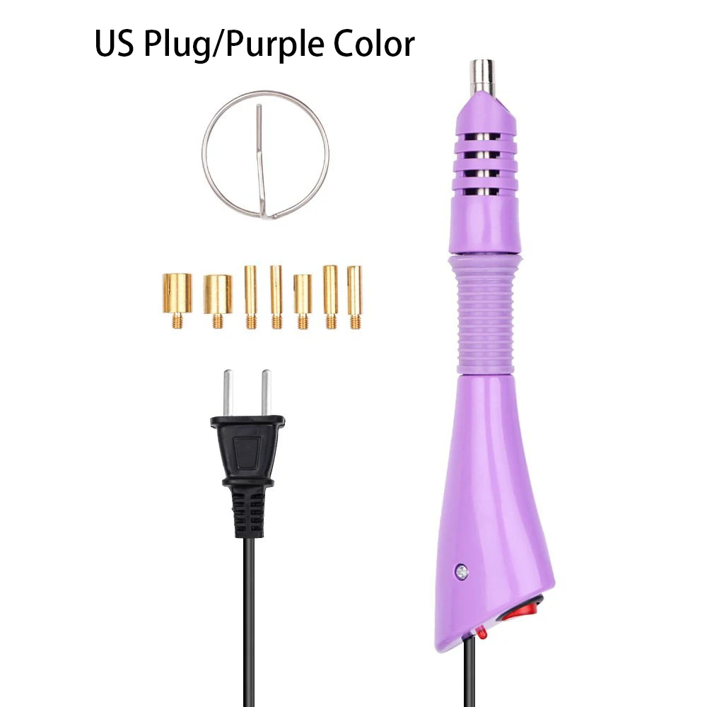 purple US Стразы аппликатор для исправления с 7 наконечниками для свадьбы железная палочка инструмент для термофиксации 2000 шт SS10 прозрачные стеклянные стразы для сумки для обуви - Цвет: purple US