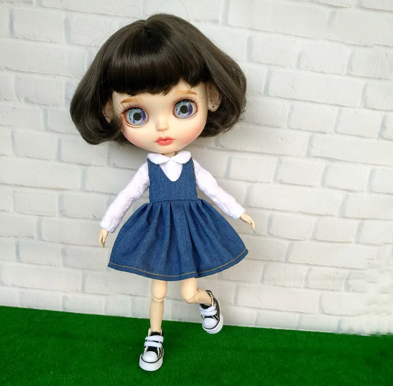 1 комплект модная Кукла Blyth 1/6 футболка с длинным рукавом + джинсовое платье одежды