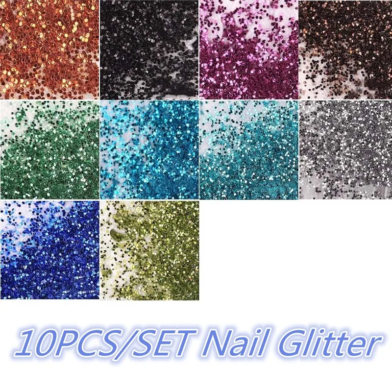 

10Pcs/set DIY Nail Art Glitter Powder For UV GEL Shining Acrylic Decoration Tips