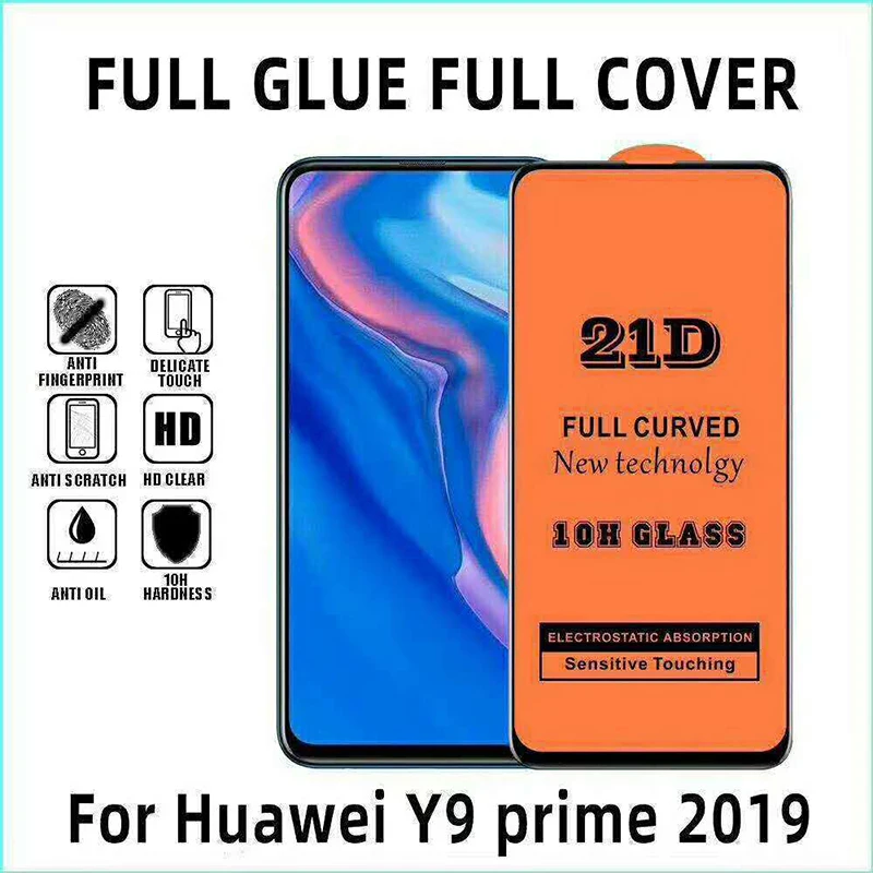 50 шт. полный клей из закаленного стекла 21D для huawei P30 P20 Pro Lite P Smart Z Y9 Y7 Y6 Prime Nova 4E 3E Защитная пленка для экрана