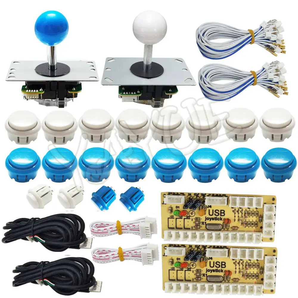 White and Blue Kit 3 Нулевая задержка USB энкодер для ПК аркадный джойстик Кнопки DIY Kit с 2pin кабелями 8 способ 5pin джойстик для Mame Jamma машина - Цвет: White and Blue Kit 3