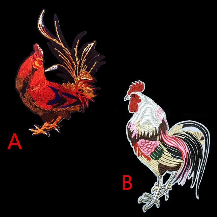 Аппликация петух ворона с блестками большая вышивка петушиная нашивка для
