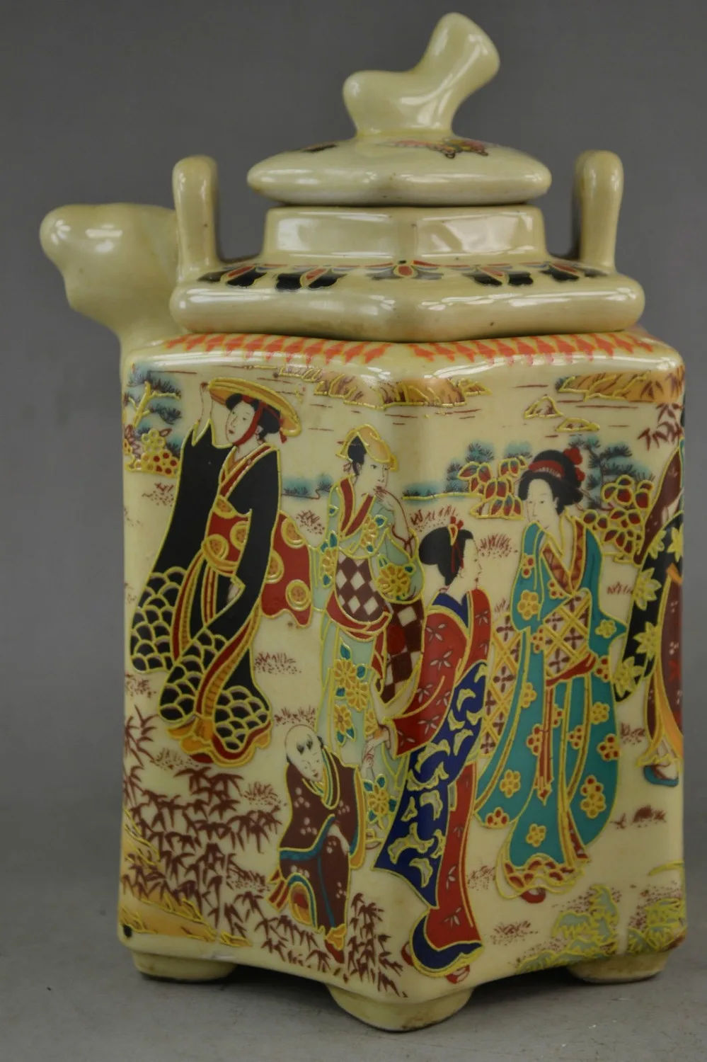 Старый китайский старинный фарфор Картина Пейзаж с королевой 2 этажный