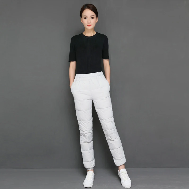 YNZZU New Winter Casual 90% White Duck Down Pants Women High Elastic Waist Thicken Warm Trousers Windproof Female B125 | Женская одежда