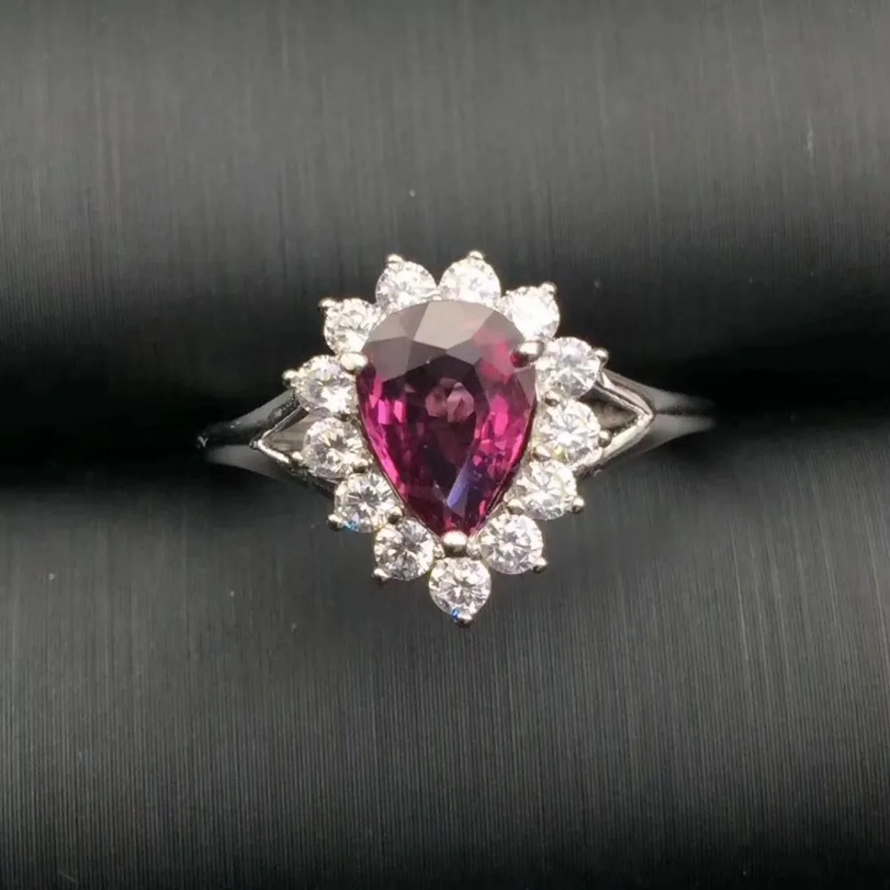 Верность природный гранат S925 серебро Fine Jewelry Набор для женщин Свадебные натуральный фиолетовый камень серьги кольца кулон
