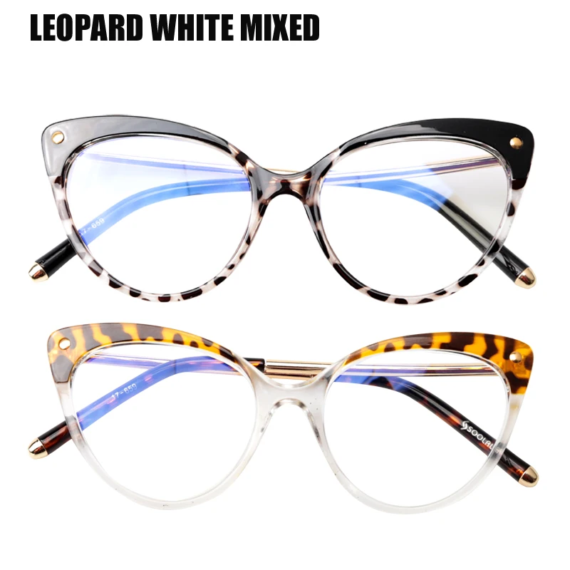 Leopard White Mix SOOLALA TR90 кошачий глаз очки для чтения с анти-голубым светом женские полуоправы пресбиопические очки для чтения защита компьютера - Цвет оправы: Leopard White Mix