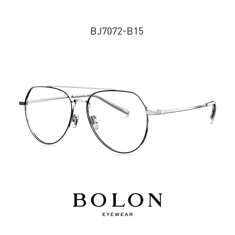 BOLON Double Bridge Eye Glasses Frame for Men Women, Aviation Spectacles Frames for Myopia Sunglasses with Diopters BJ7072 - Цвет оправы: B15 Black Silver