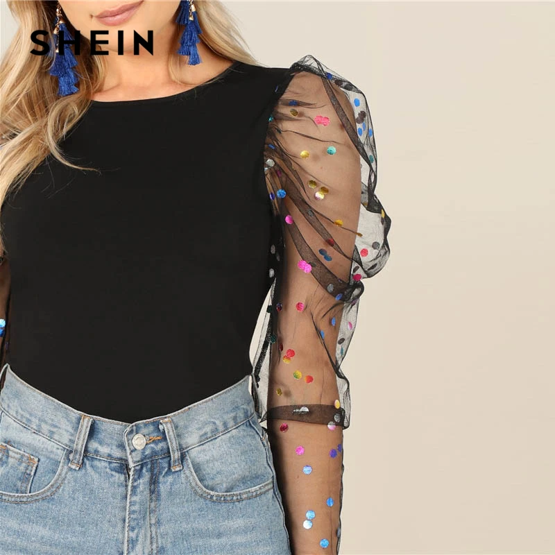 SHEIN Нарядная Блузка С Длинным Прозрачным Рукавом Стильная Блузка С Прозрачными Вставками