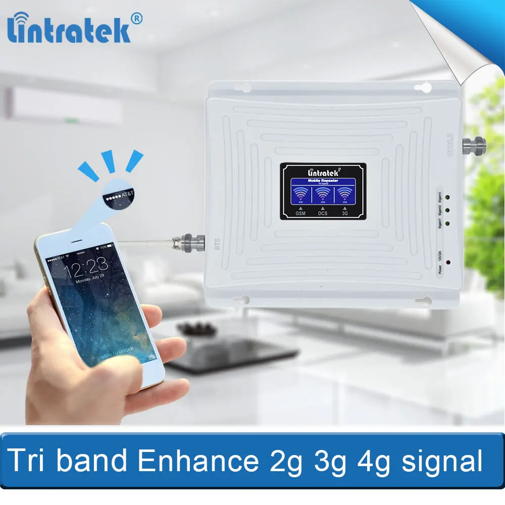 Lintratek трехдиапазонный 2g 3g 4g репитер gsm 900 1800 2100 сигнала сотовой сети booster МГц wcdam dsc