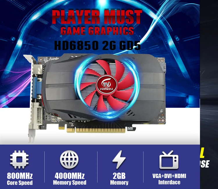 Графическая карта HD6850 2 ГБ GDDR5 256Bit игровая видеокарта HDMI VGA DVI для ATI Radeon InstantKill GTX650, GT730