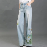 free shipping 2021 new fashion spring and summer vintage flower prined trousers plus size 26 34 pants national trend jeans