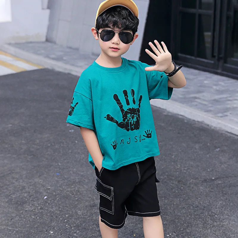 2019 летняя футболка с короткими рукавами для больших мальчиков + джинсы