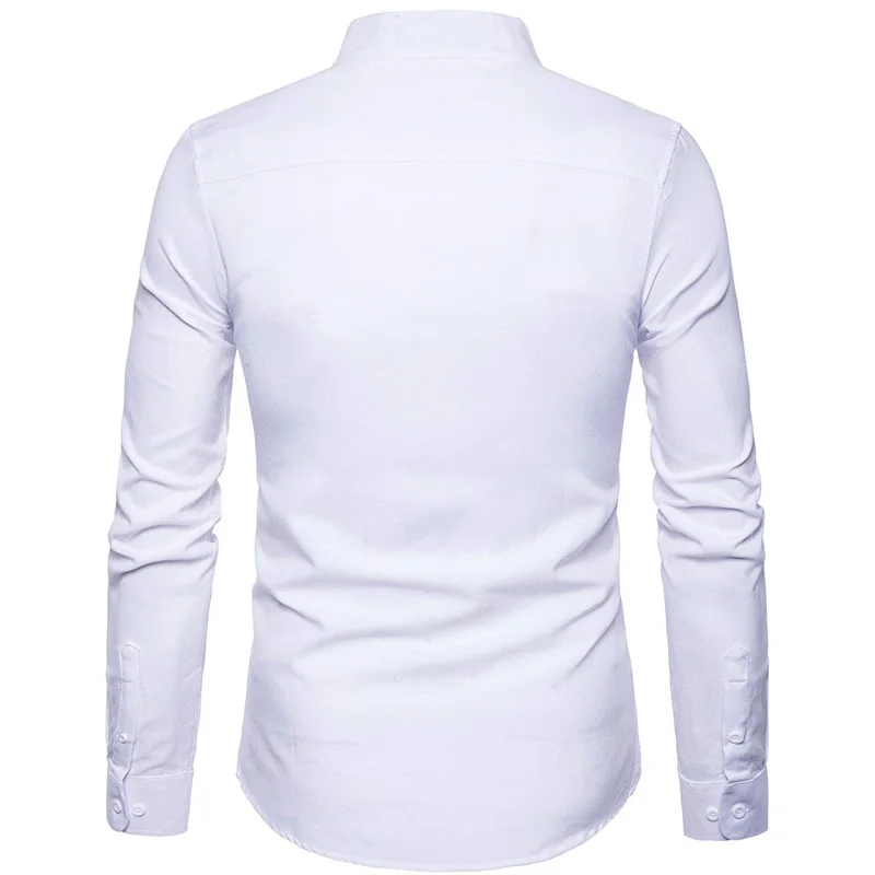 

Cotton Oxford Shirt Men 2018 Spring New Solid Color Mens Dress Shirts Casual Slim Fit Mandarin Collar Chemise Homme Camisa XXL