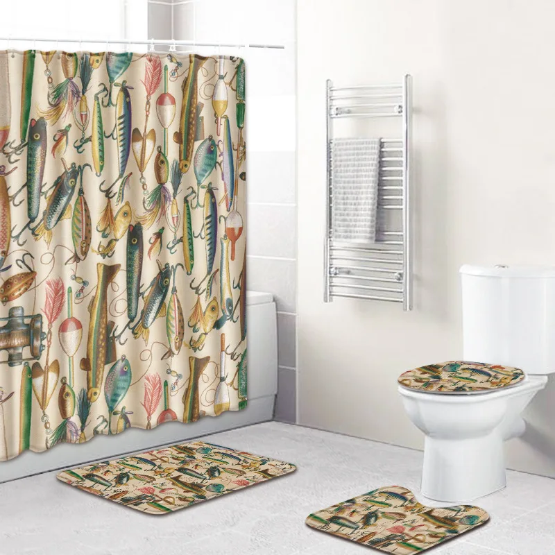 T Questa Bossa Mia 4 Piece Bathroom Mats and Rugs Exotic Egyptian Bath Shower Curtain with Hook Non-slip Toilet Floor Mat Carpet