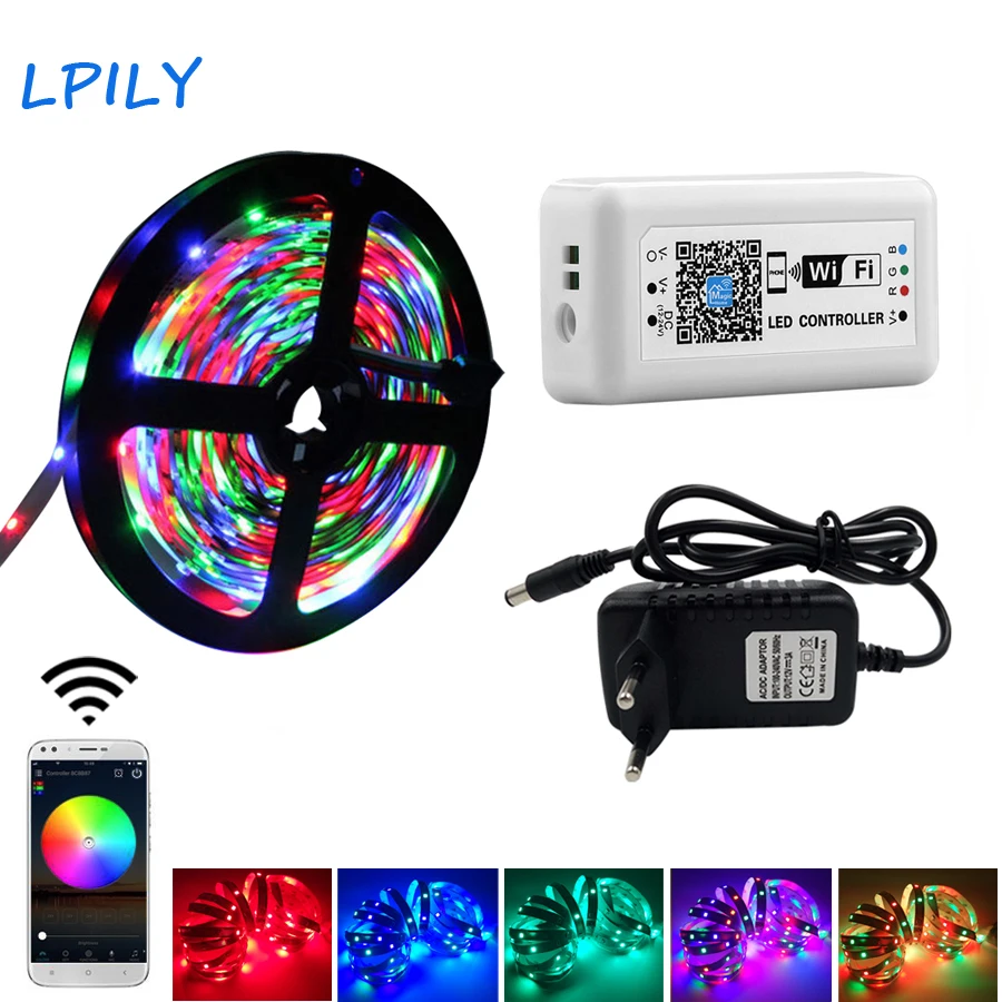 5 м 10 15 20 WI-FI RGB светодиодный полосы света Водонепроницаемый SMD2835 DC12V Диод гибкой