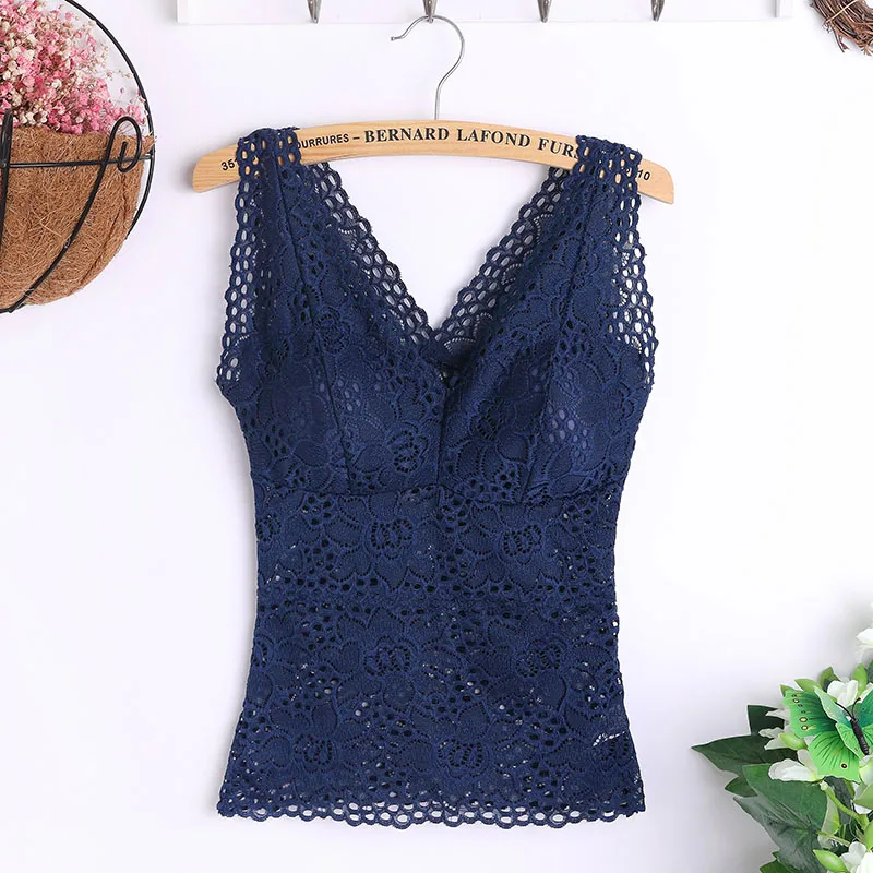 Women's Bra Sexy Lace Cami Bralette Crochet Floral Cami Padded Tank Top Flower Bra Vest Bustier Crop Top