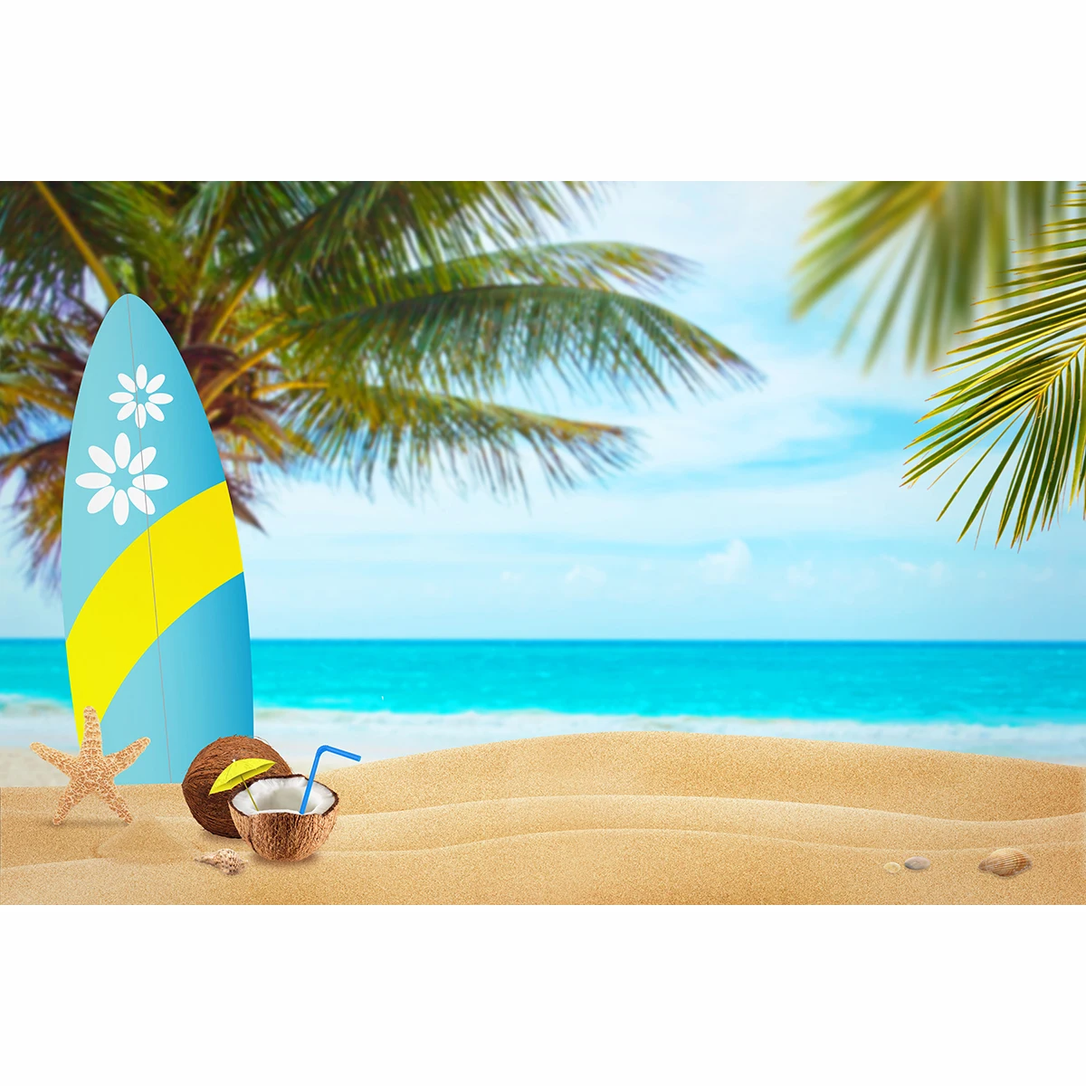 Фоны Funnytree для студийной фотосъемки пляж море кокосовое дерево доска серфинга