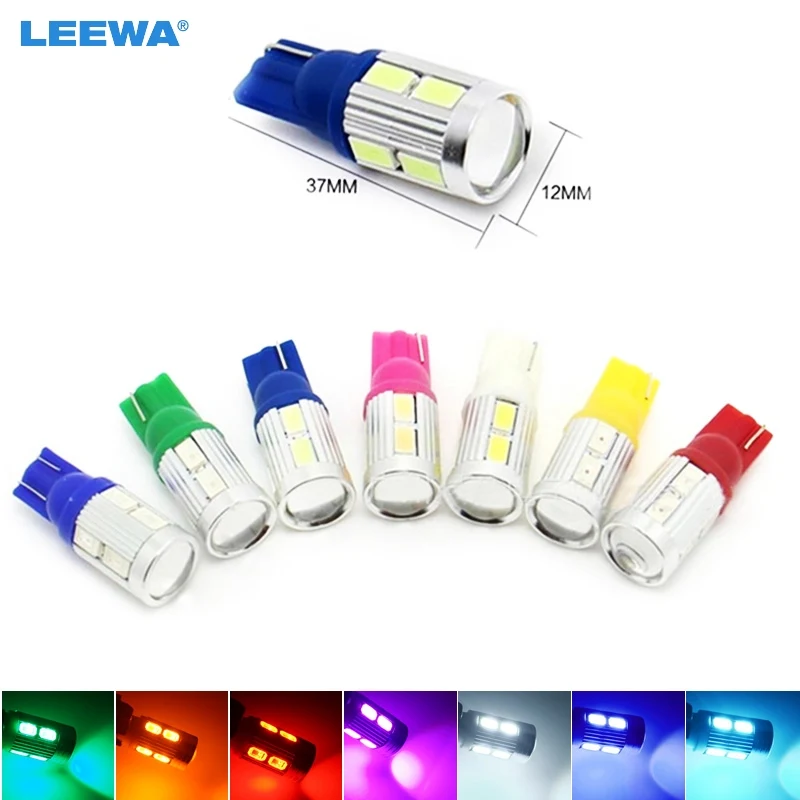 

LEEWA 4pcs DC12V T10 194/168 Wedge 10-SMD 5630 Chip Car LED Light Bulb With Lens 7-Color Yellow/Red/White/Pink/lce blue #CA3044