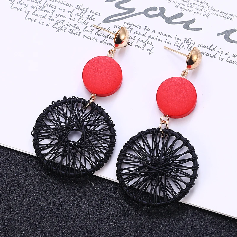 HOCOLE новые корейские деревянные круглые Висячие серьги для женщин Za полые