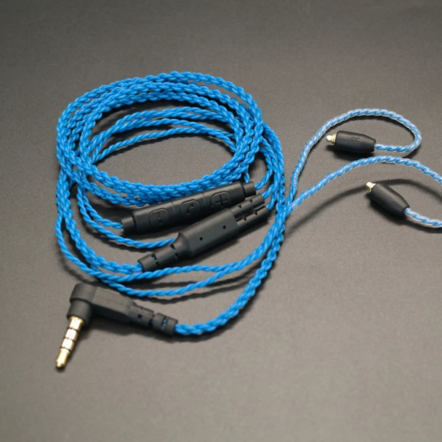 DIY наушники-вкладыши MMCX кабель для Shure SE215 SE535 SE846 UE900 обновленная Замена 14 ядер медный твист аудио шнур с микрофоном - Цвет: Blue cable