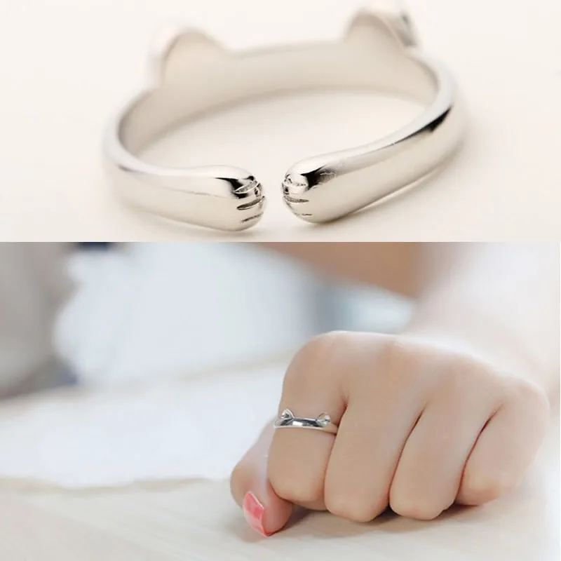 

Anime Cute cartoon Totoro Neko Atsume cat ears paw girls Open-end ring Jewelry