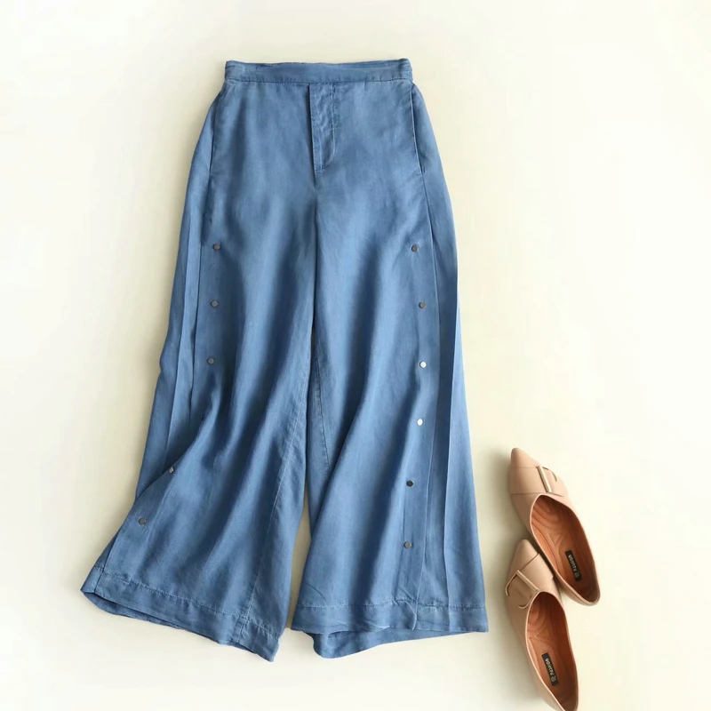light blue Tangada женские джинсовые синие широкие брюки пуговицы лодыжки длина брюки свободные женские укороченные pantalones 2P06 - Цвет: light blue