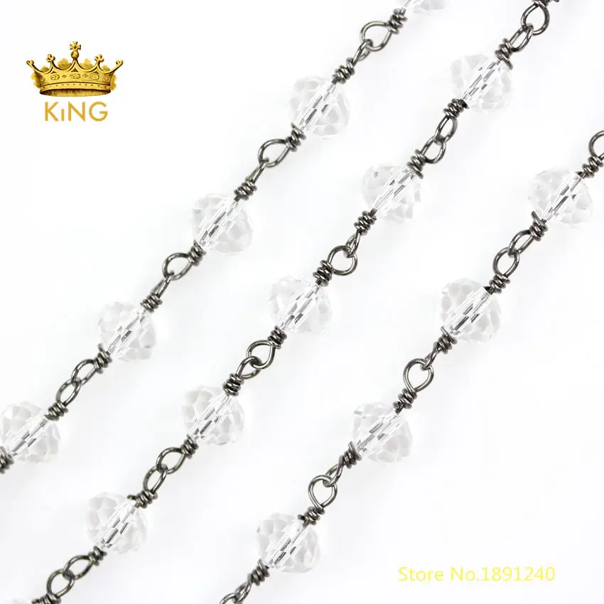 

5meters Clear Glass with Gunmetal Plated Copper 5x8mm Glass Chains,Wire Wrapped Faceted Rondelle Glass Beads Rosary Chains ZJ243