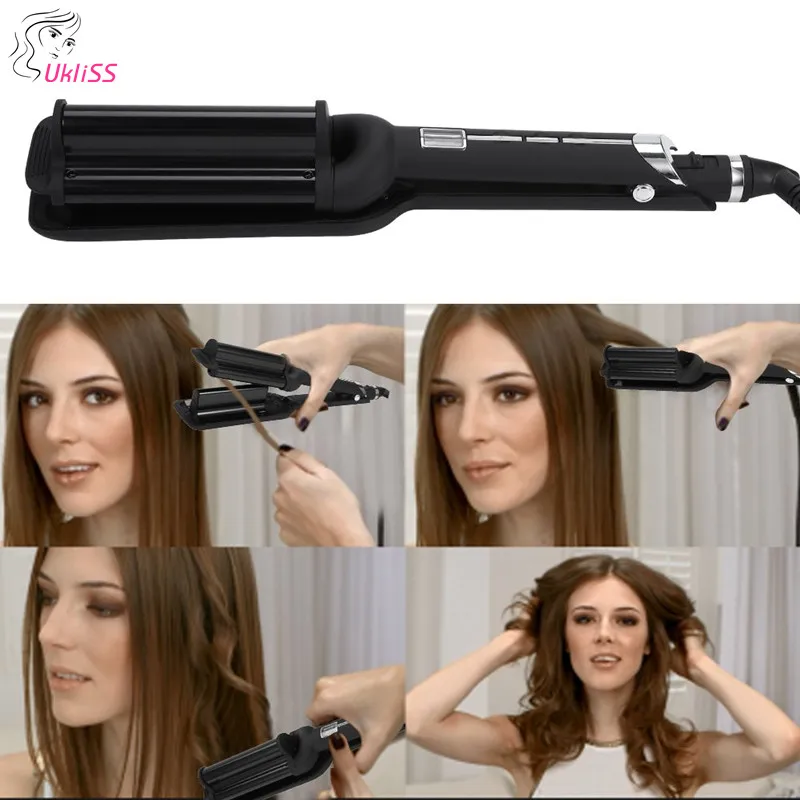 110-220 В Перманентная шина, титановая автоматическая керамическая 3 Бочки, большие волосы, большая волна, Вэйвер, керамические бигуди, щипцы для завивки, бигуди, Вэйвер