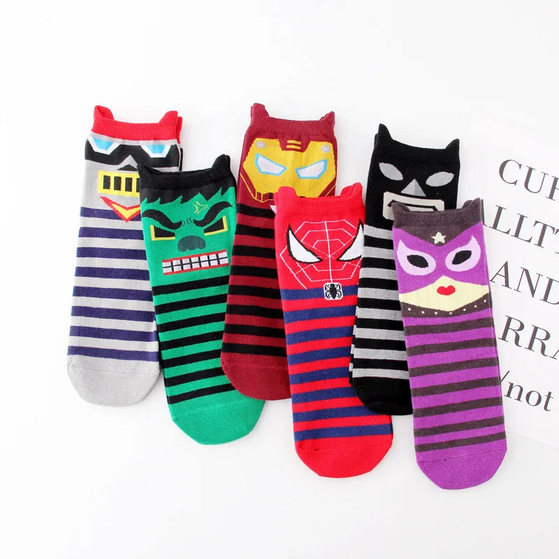 Модные чудесные носки Marvel Мстители Человек паук Бэтмен железный мультфильм пара