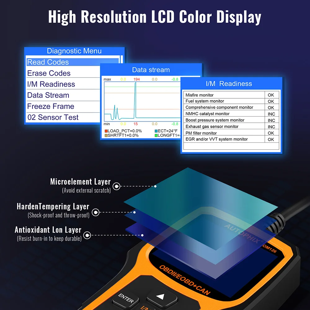 Autophix OM126 OBD2 сканер считыватель кода двигателя Поддержка 8 языков 46 производители