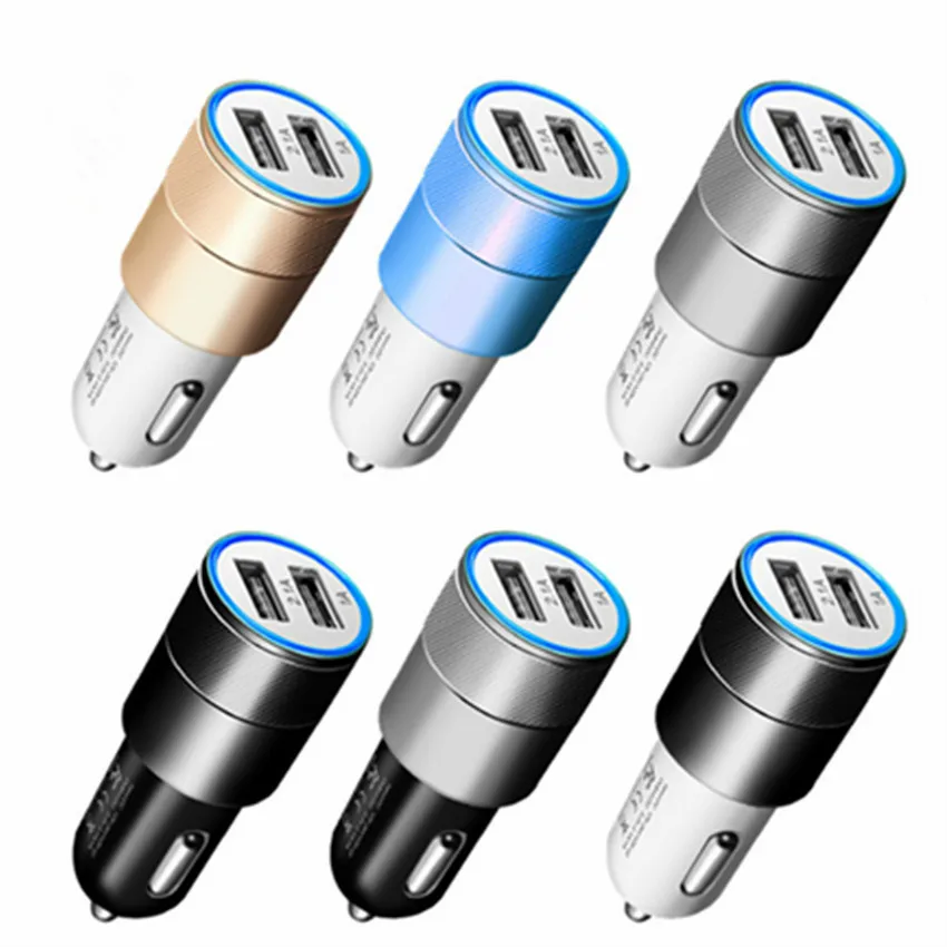 Aluminum Car Phone Charger 2 Port Mini Dual USB Adapter plug fast Charging for iPhone Samsung Xiaomi LG android ipad | Мобильные