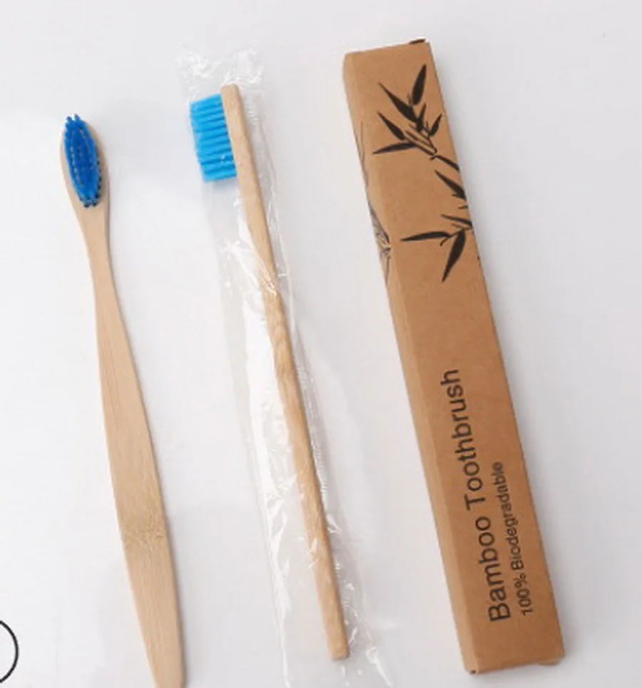 Синий DHL 200pcs Soft Fibre Environmentally Wood Toothbrush Bamboo ToothBrush Wooden Handle Tooth brush - Цвет: Синий