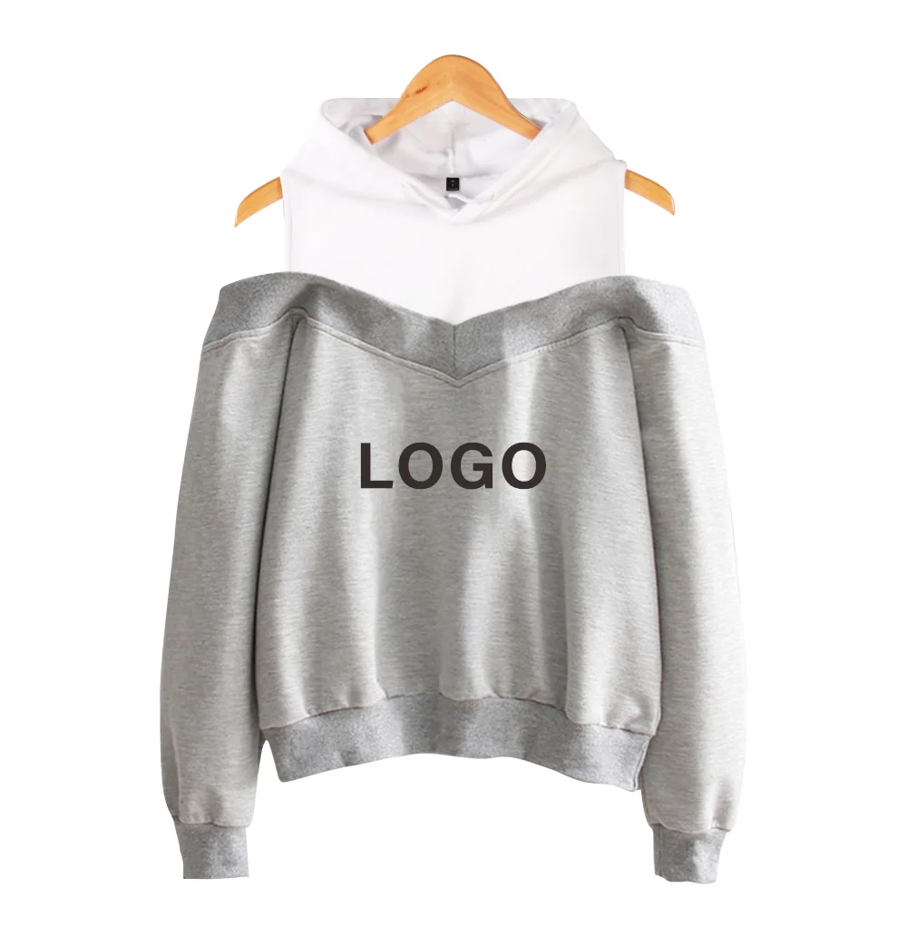 gray Custom Logo Дропшиппинг DIY логотип на заказ сексуальные с открытыми плечами женские толстовки с капюшоном уличная Kpop Настроить пуловер поддельные две части - Цвет: gray Custom Logo