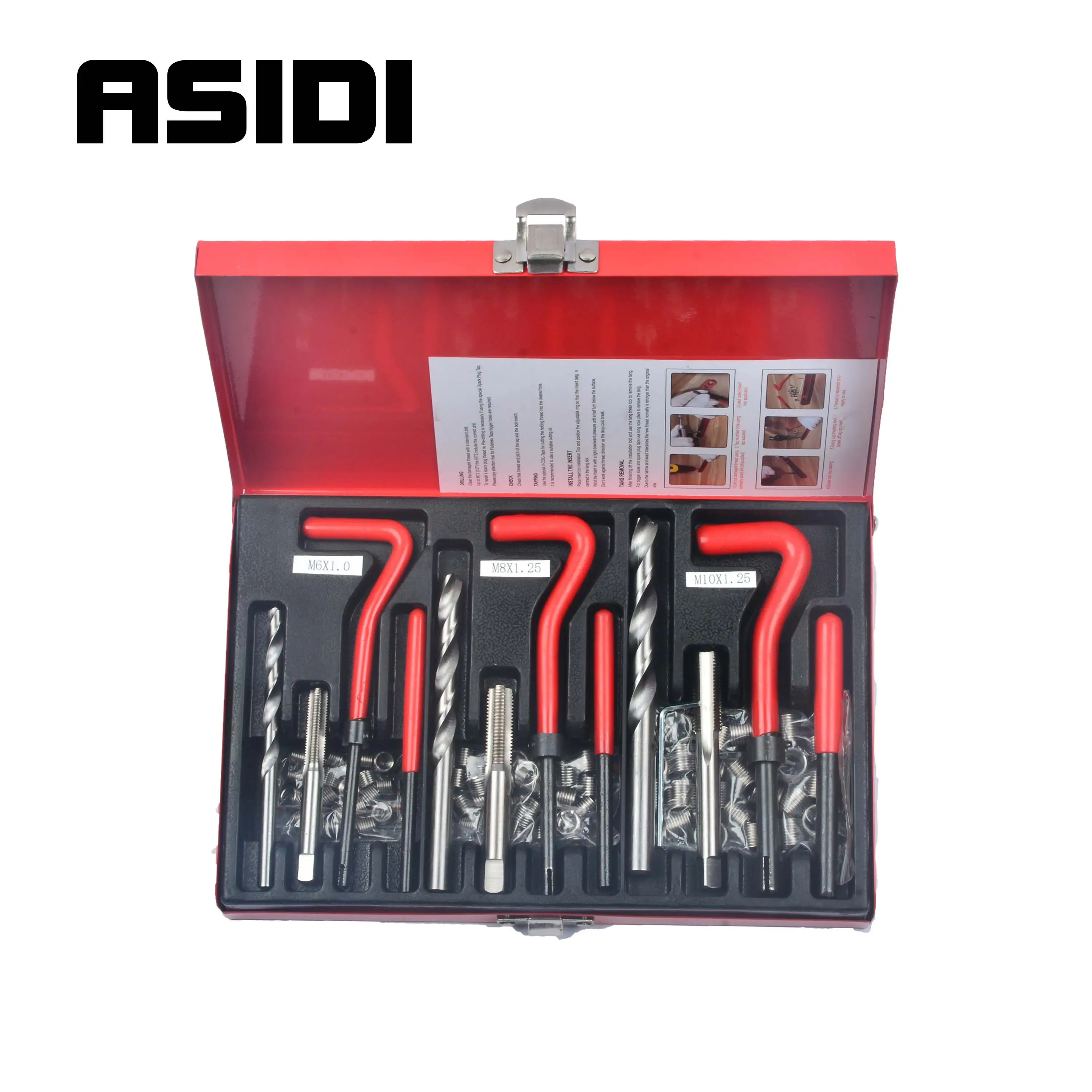 88 шт. Набор для ремонта резьбы Recoil Insert Drill Tap Car Garage Tools M6 X 1 M8X1 25 M10X1 SK1838| |