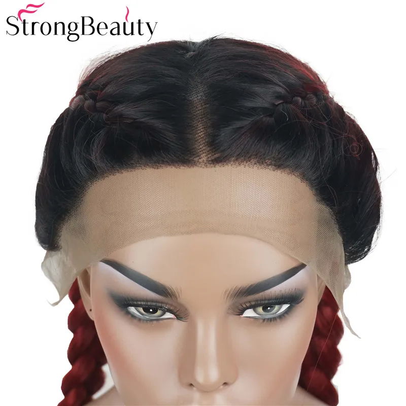 StrongBeauty синтетический кружевной передний Плетеный парик коричневые/красные