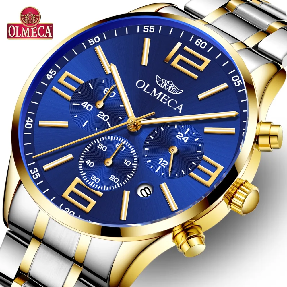 

OLMECA Men Watches Luxury Men's Fashion Big Dial Stainless Steel Watch Military Quartz Wristwatches Saat Relogio Masculino