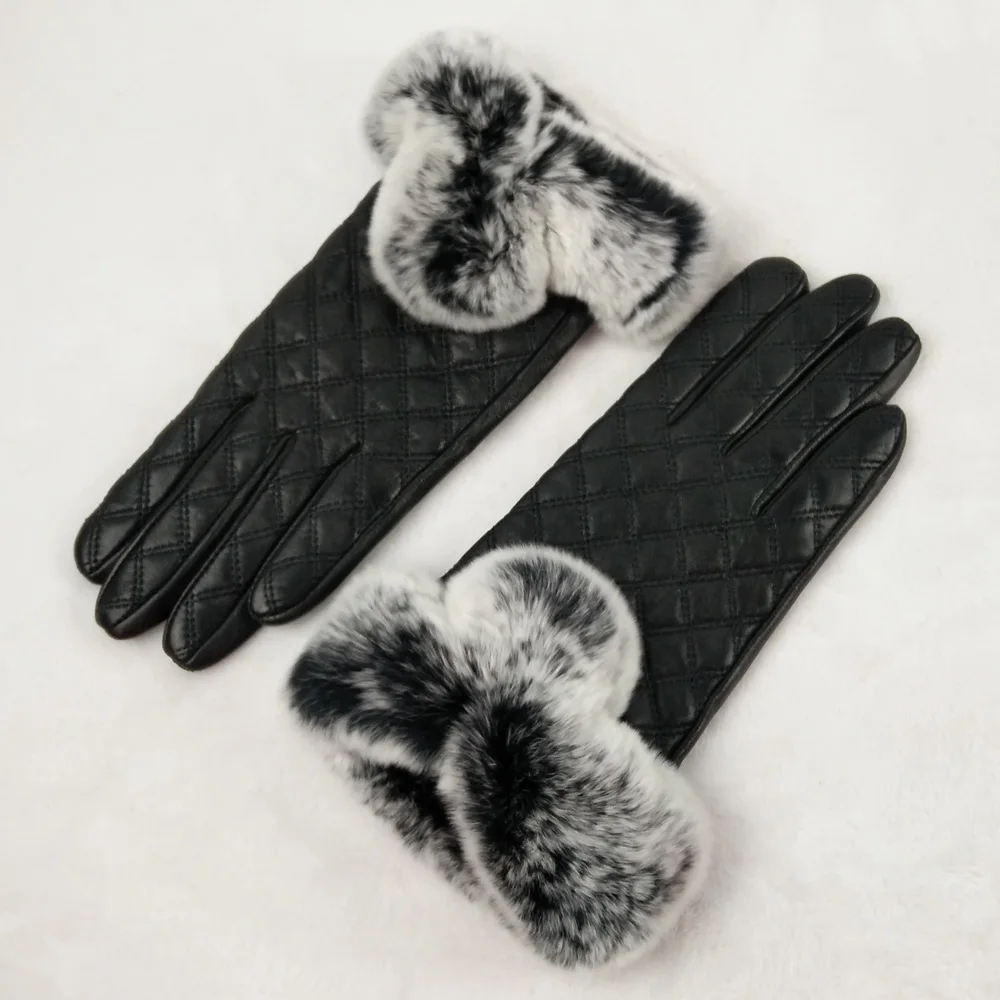 New 2019 Real Rex Rabbit Fur Women Gloves Winter Genuine Sheep Leather Mittens Fashion Touchscreen gloves Free Shipping BZ8002 | Аксессуары