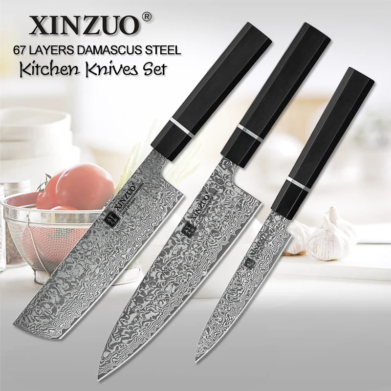 Набор японских кухонных ножей XINZUO из дамасской нержавеющей стали 3 шт. | Дом и сад