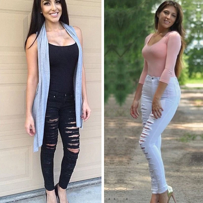 A Forever 2018 Women White High Waist Ripped Pencil Pant Sexy Hole Hollow Skinny Jeans Slim elasticity Trousers M-125 | Женская одежда