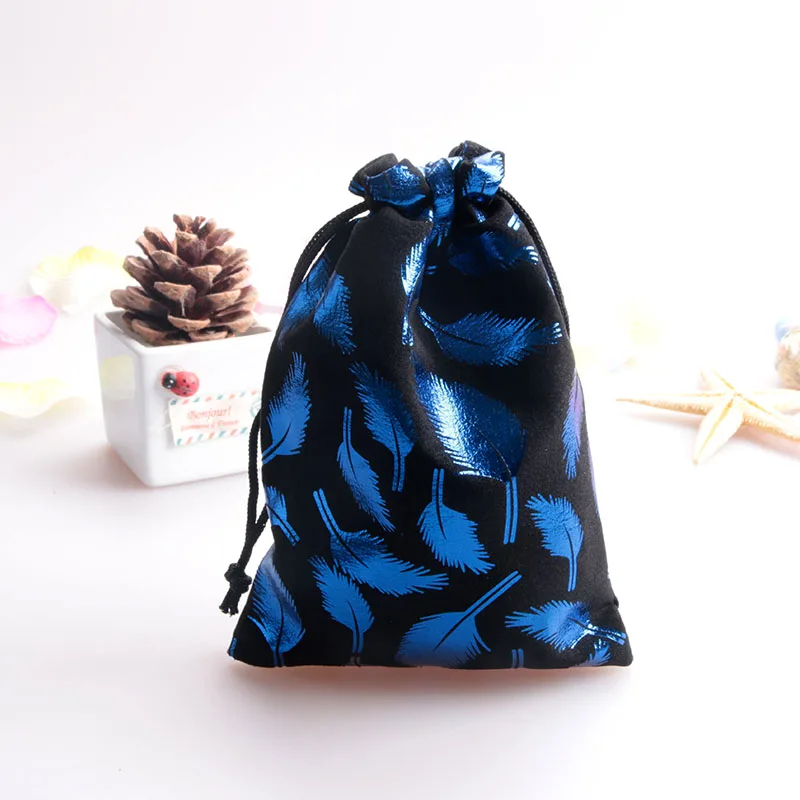 50pcs/lot 10x14cm Feather Design Velvet Bags Small Wedding Drawstring Gift Bag Pouches Cute Jewelry Candy Packaging | Дом и сад
